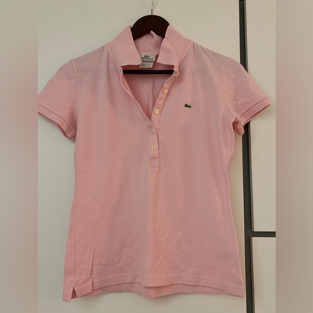 Lacoste Pink Short-Sleeve Piqué Polo Crop Top